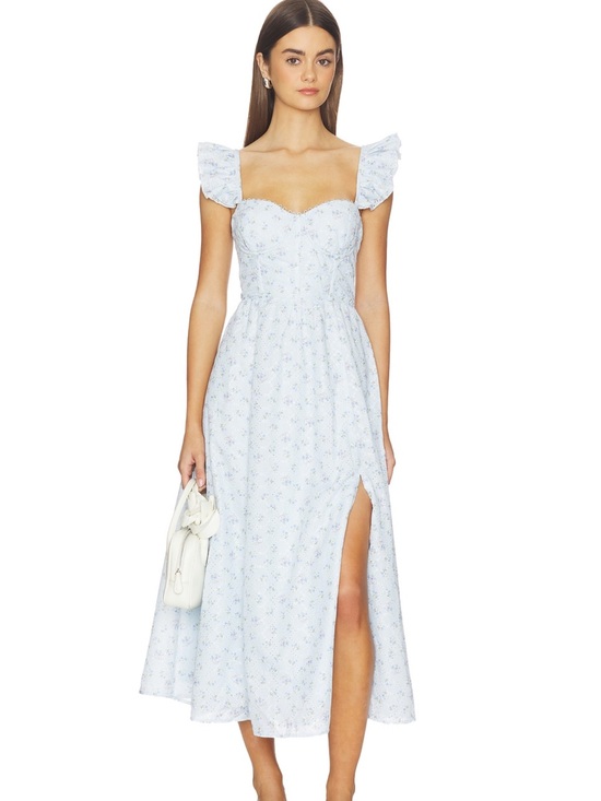 Astr Dresses & Skirts - Wedelia Light Blue Floral Ruffled Sleeve Midi Dress